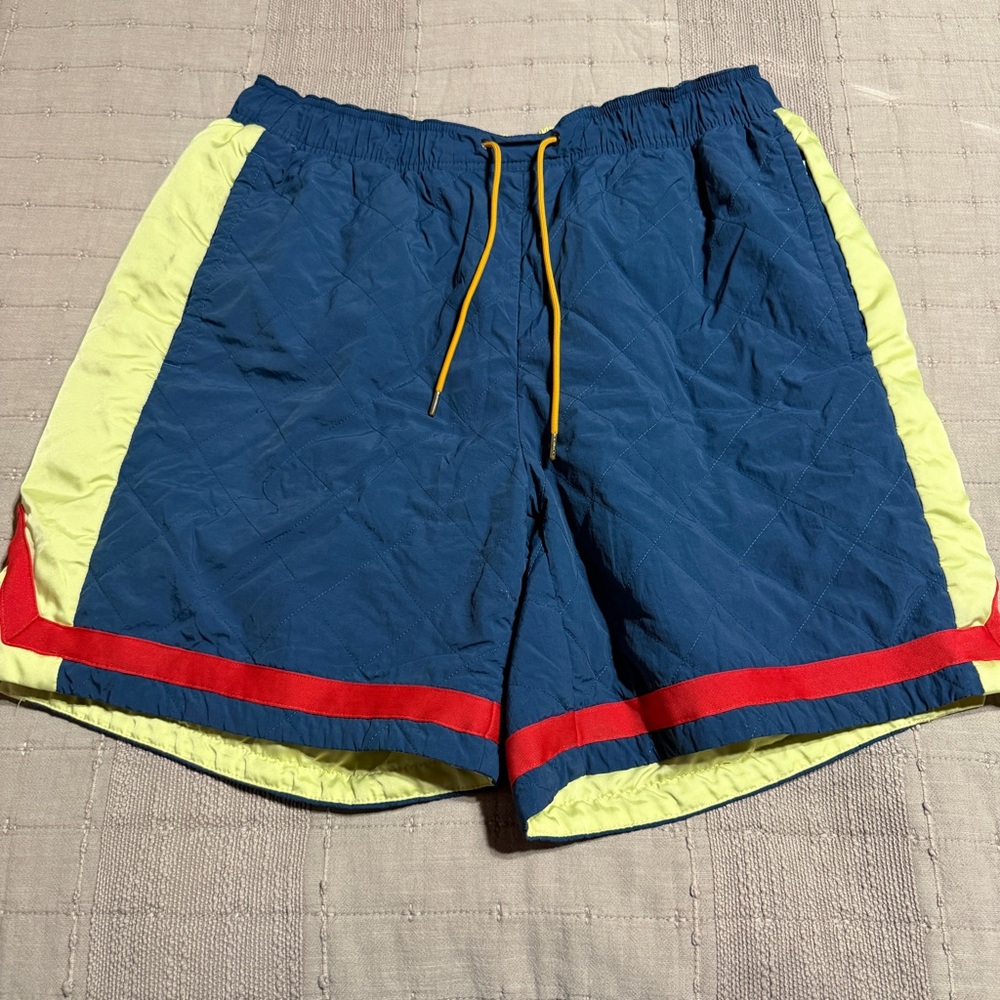 PUMA Men's Athletic Puffer Colorblock Shorts Blue Yellow Red XL Drawstring